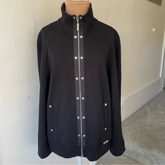 St. John Jackets & Blazers - St. John Sport Black Stretch Cotton Zip Up Snap Detail Sweater Jacket Size Med